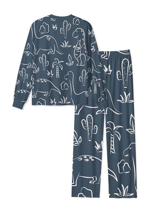 Vintage Minimal Doodle Dinosaur Outline Mixed Pajamas
