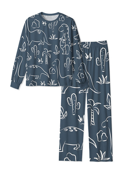 Vintage Minimal Doodle Dinosaur Outline Mixed Pajamas
