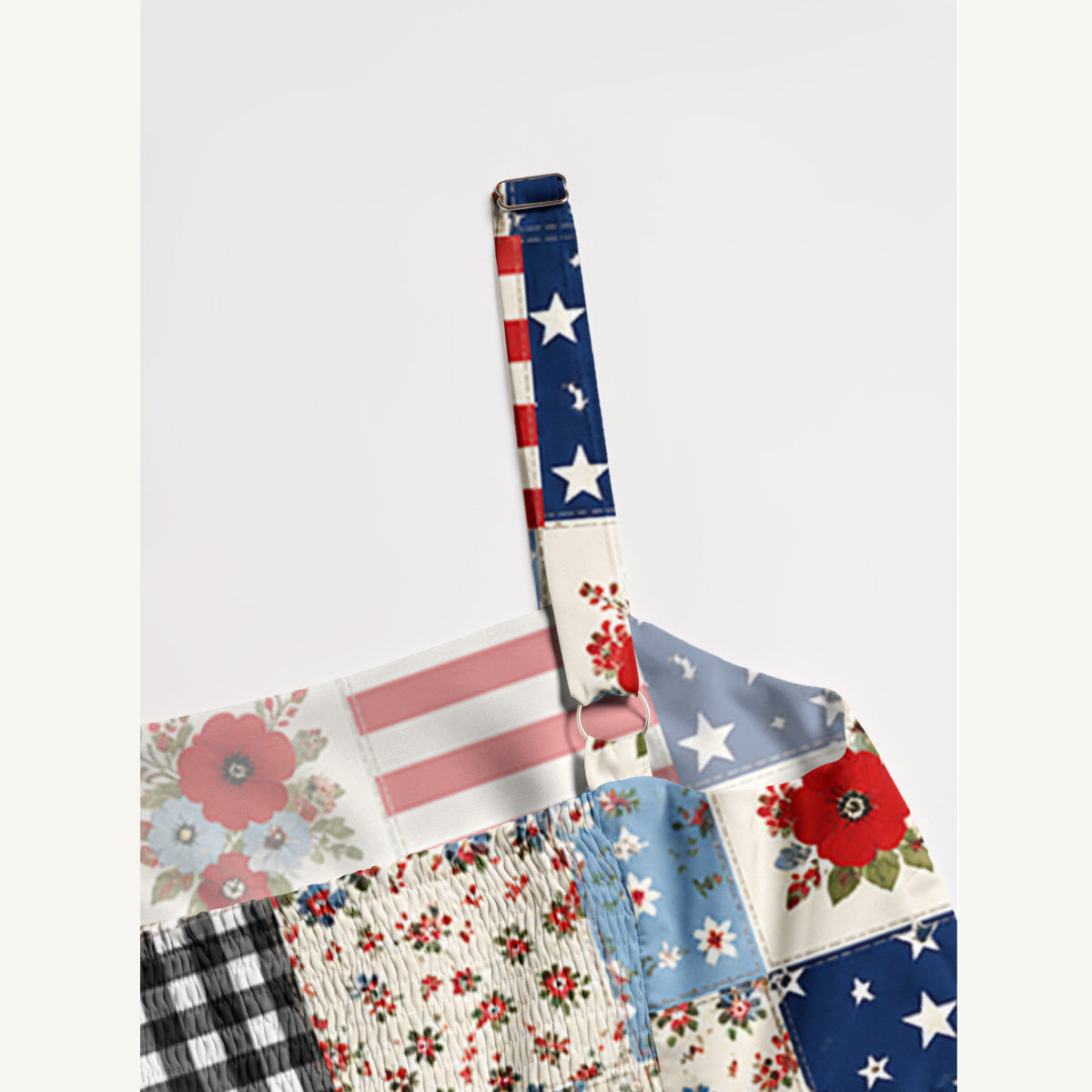 Flower Americana Patchwork Print Wide Straps Maxi Dress With Pockets
