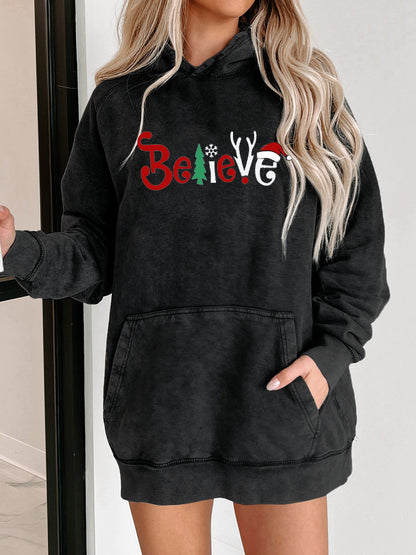 Plus Size Believe Christmas Washed Hoodie