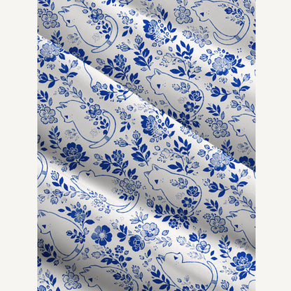 Delft Blue Moonlit Garden Cats Print Wide Straps Maxi Dress With Pockets