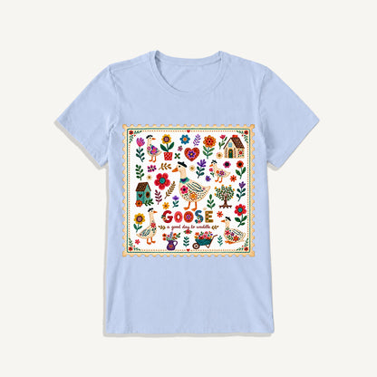 Floral Goose Garden Print Crew Neck Cotton Tee