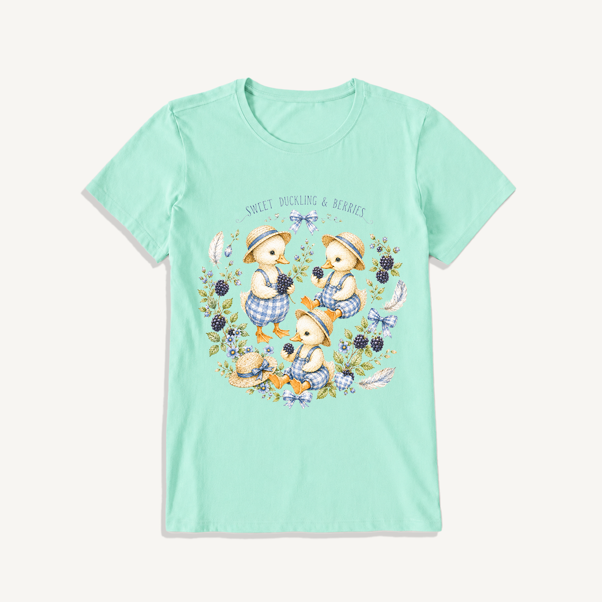 Sweet Berry Ducklings Print Crew Neck Cotton Tee