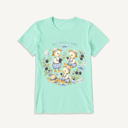Sweet Berry Ducklings Print Crew Neck Cotton Tee