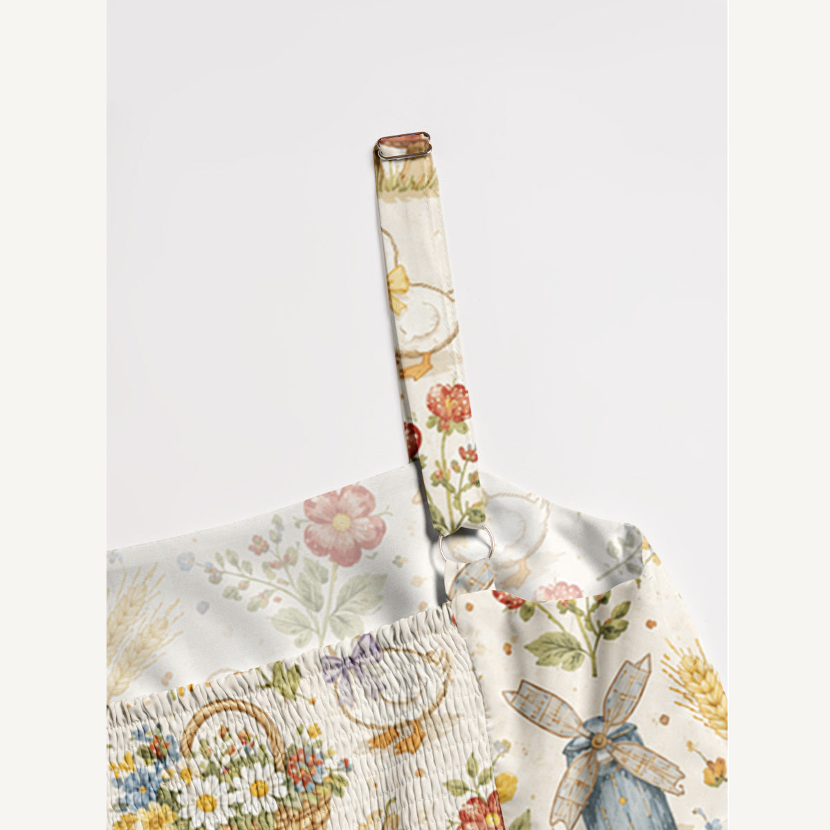 Rustic Duck Meadow Print Wide Straps Maxi Dress With Pockets