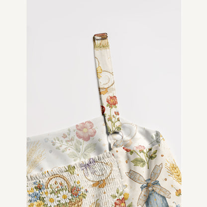 Rustic Duck Meadow Print Wide Straps Maxi Dress With Pockets