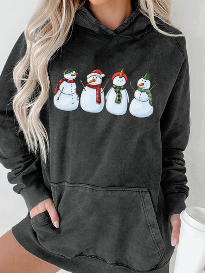 Plus Size Snowman Washed Hoodie