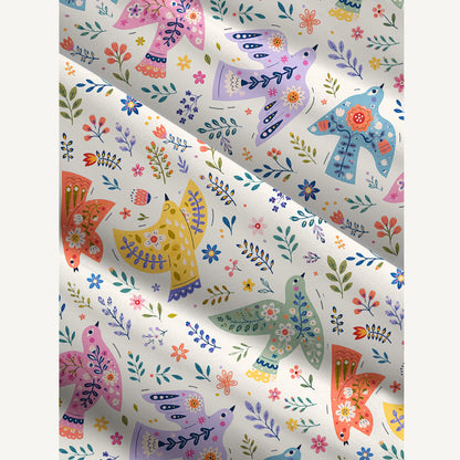 Scandinavian Folk Art Bird Pattern Print Wide Straps Maxi Dress With Pockets