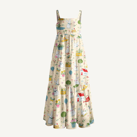 Whimsical Homestead Garden Print Wide Straps Maxi Dress With Pockets