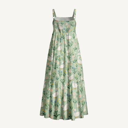 Country Duck & Bloom Print Wide Straps Maxi Dress With Pockets