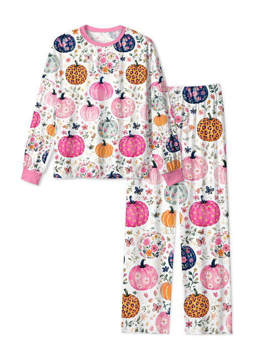 Vintage Watercolor Floral Multi-Color Pumpkin Fall Mixed Pajamas