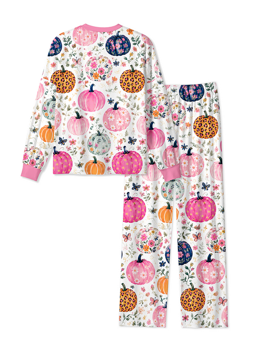 Vintage Watercolor Floral Multi-Color Pumpkin Fall Mixed Pajamas
