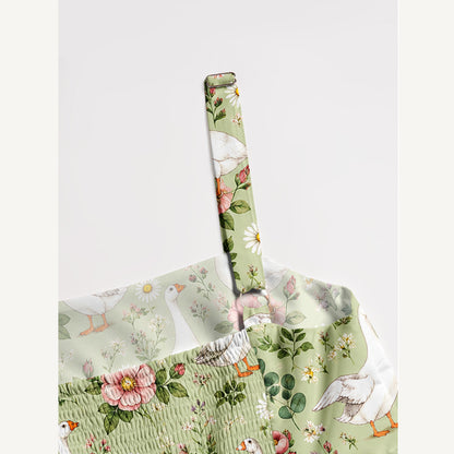 Pastoral Goose Garden Print Wide Straps Maxi Dress With Pockets