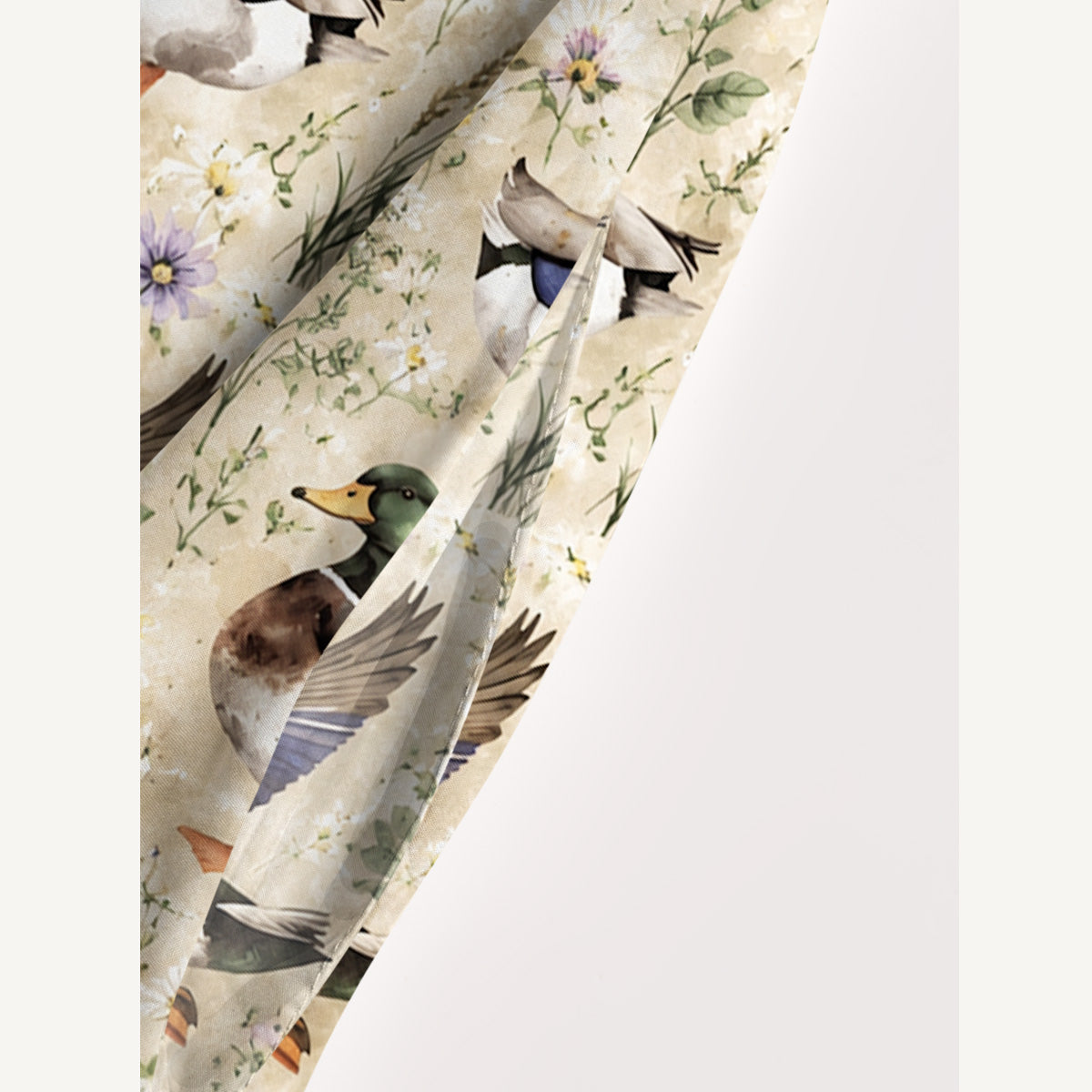 Watercolor Mallard Ducks Print Wide Straps Maxi Dress With Pockets