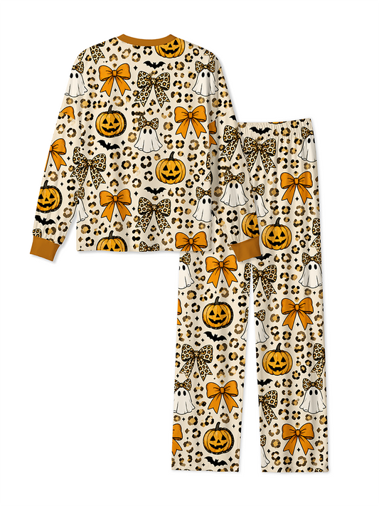 Vintage Leopard Print Bow Spooky Ghost Pumpkin Mixed Pajamas