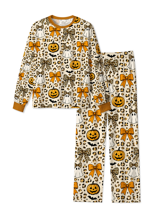 Vintage Leopard Print Bow Spooky Ghost Pumpkin Mixed Pajamas