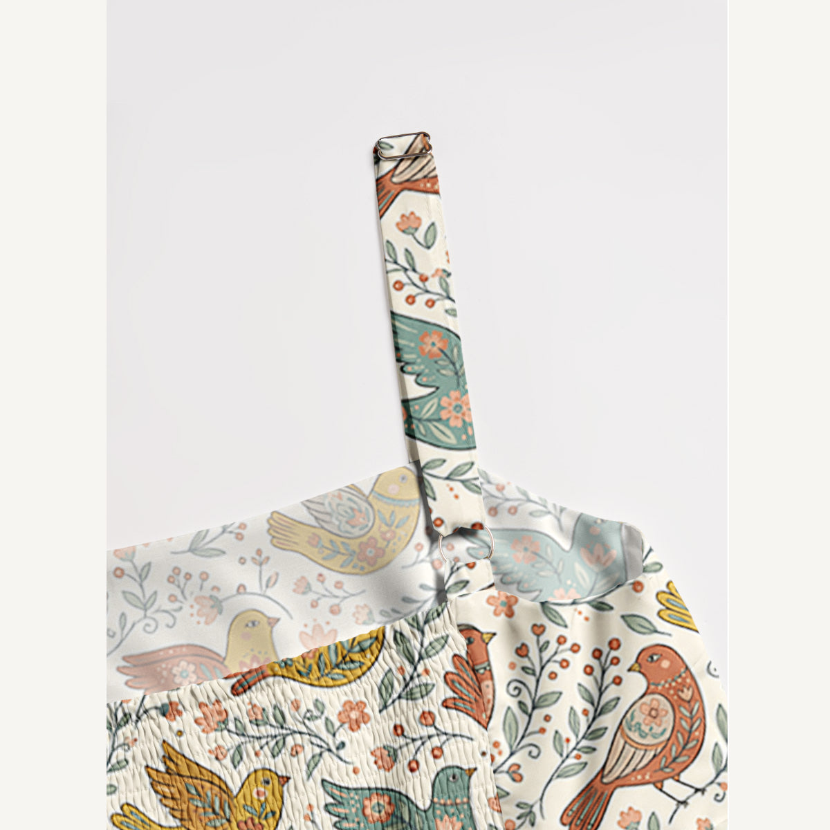 Colorful Flower Birds Print Wide Straps Maxi Dress With Pockets