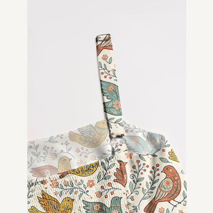 Colorful Flower Birds Print Wide Straps Maxi Dress With Pockets