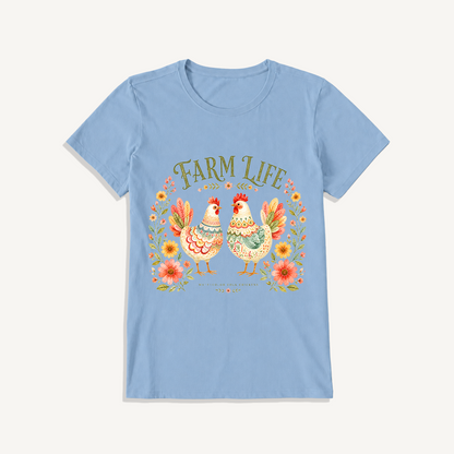 Cozy Farm Life Print Crew Neck Cotton Tee