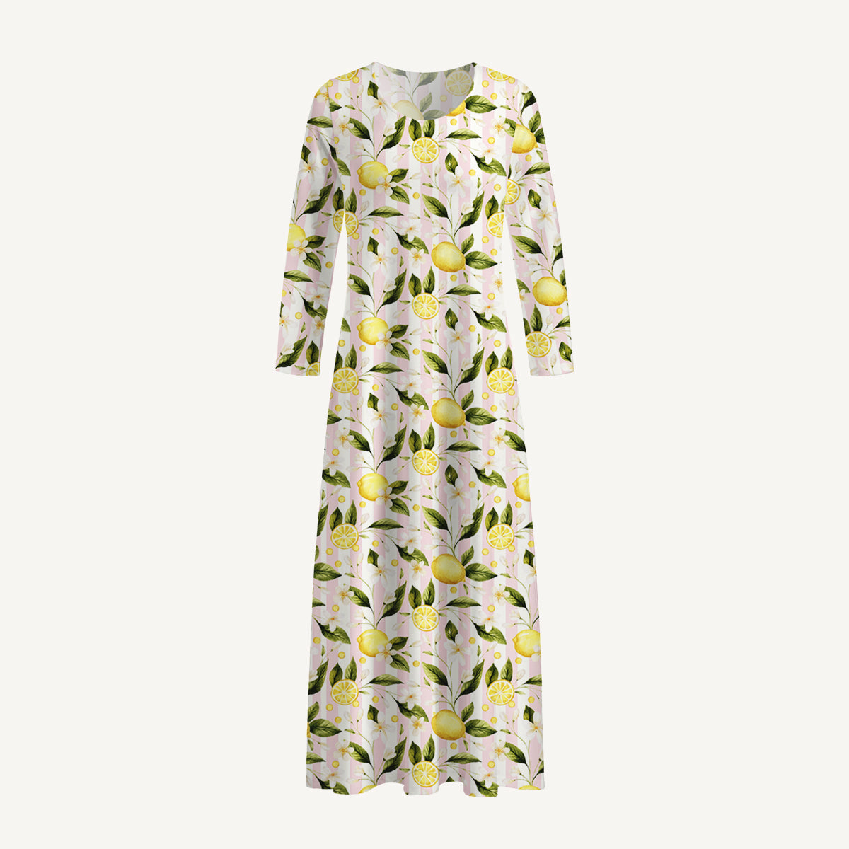 Lemon Grove Sunshine Print Soft-Touch Stretch Knit Long Sleeve Maxi Dress with Pockets