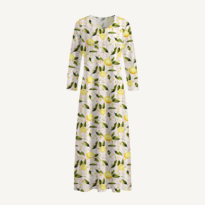 Lemon Grove Sunshine Print Soft-Touch Stretch Knit Long Sleeve Maxi Dress with Pockets