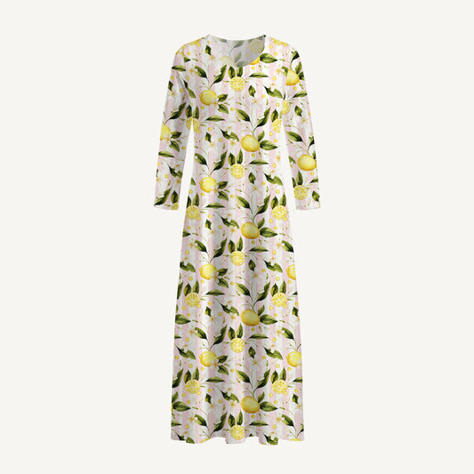Lemon Grove Sunshine Print Soft-Touch Stretch Knit Long Sleeve Maxi Dress with Pockets