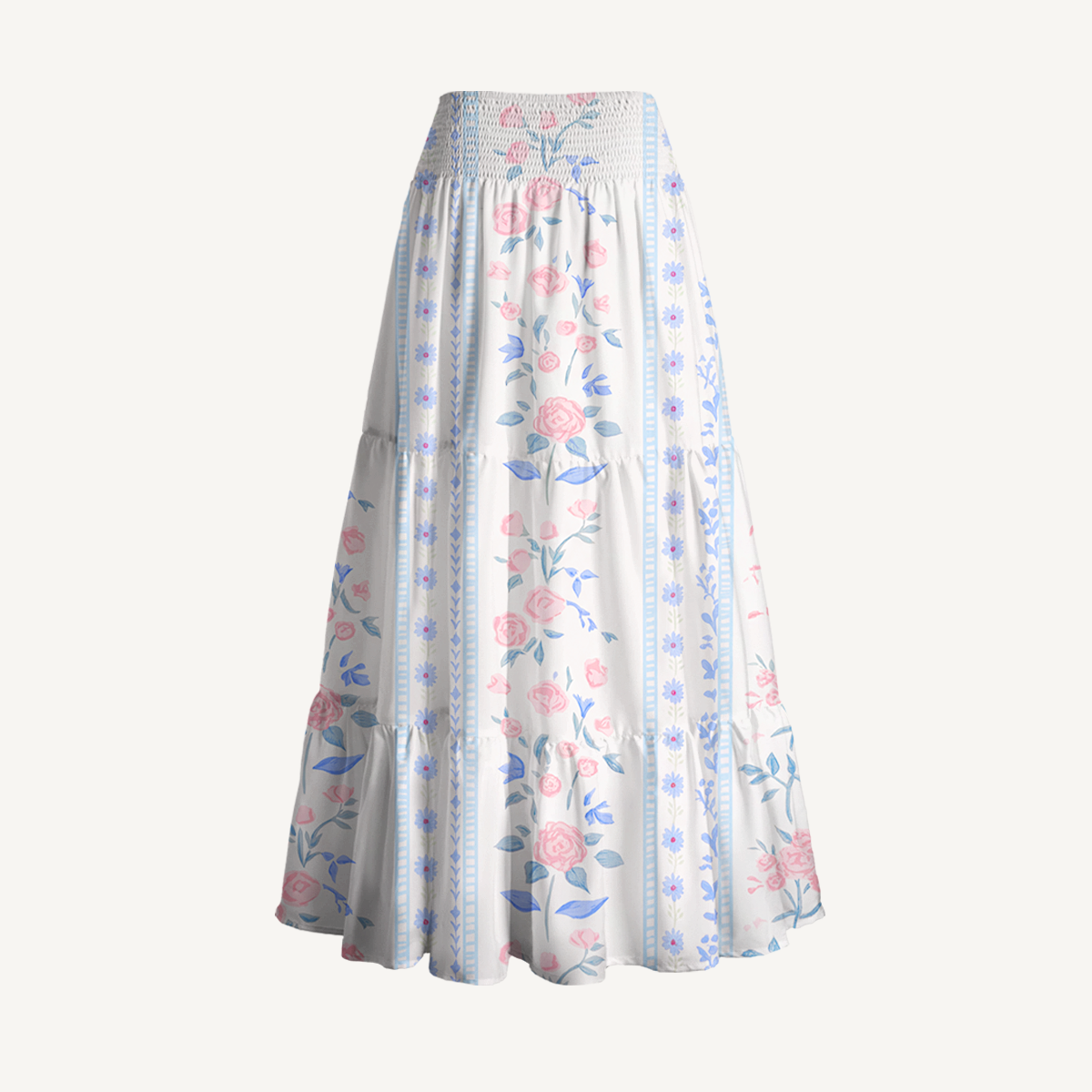 Blue Rose Print Convertible Maxi Skirt & Strapless Dress