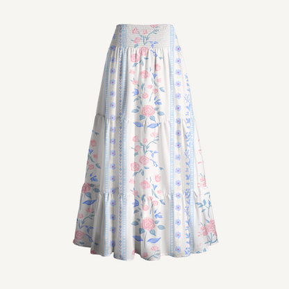 Blue Rose Print Convertible Maxi Skirt & Strapless Dress