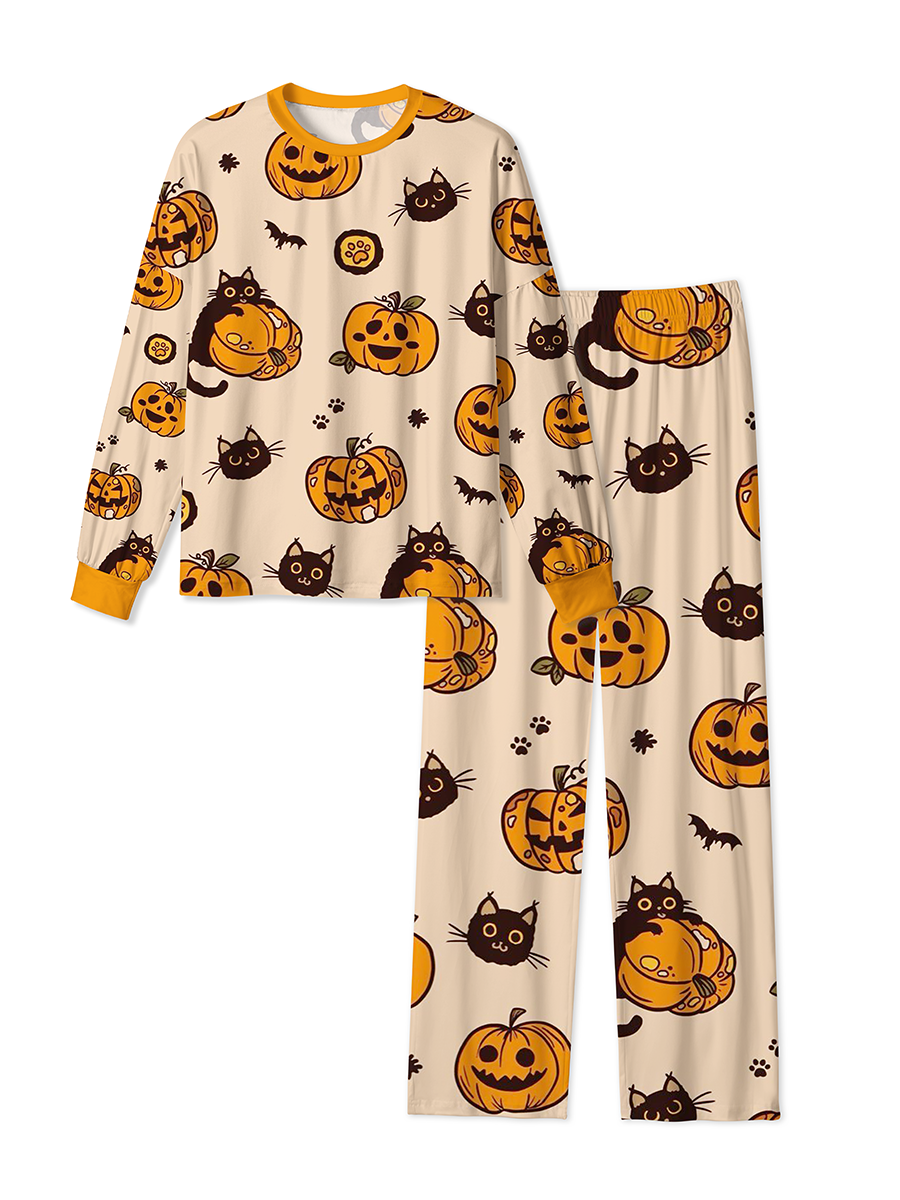 Vintage Vintage Black Cat Jack-o-Lantern Halloween Mixed Pajamas