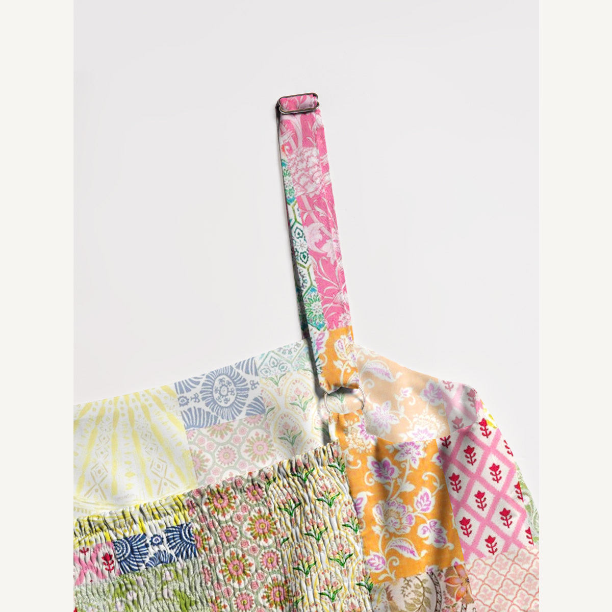 Colorful Bohemian Patchwork Print Wide Straps Maxi Dress With Pockets