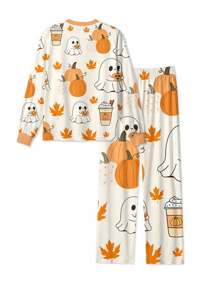 Vintage Cute Ghost Pumpkin Fall Maple Leaf Mixed Pajamas