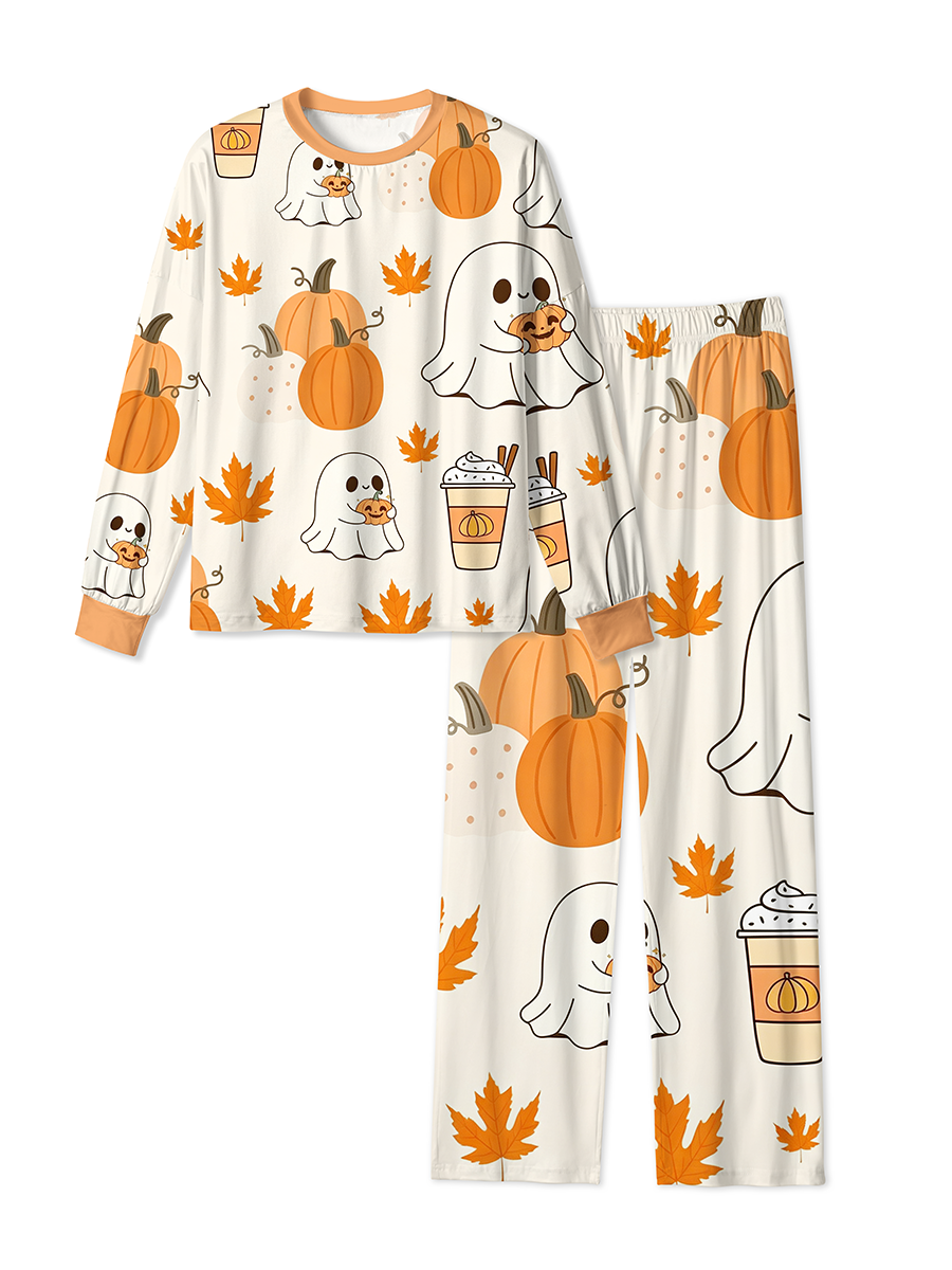 Vintage Cute Ghost Pumpkin Fall Maple Leaf Mixed Pajamas