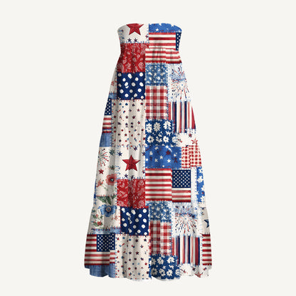 Rustic Americana Patchwork Print Convertible Maxi Skirt & Strapless Dress