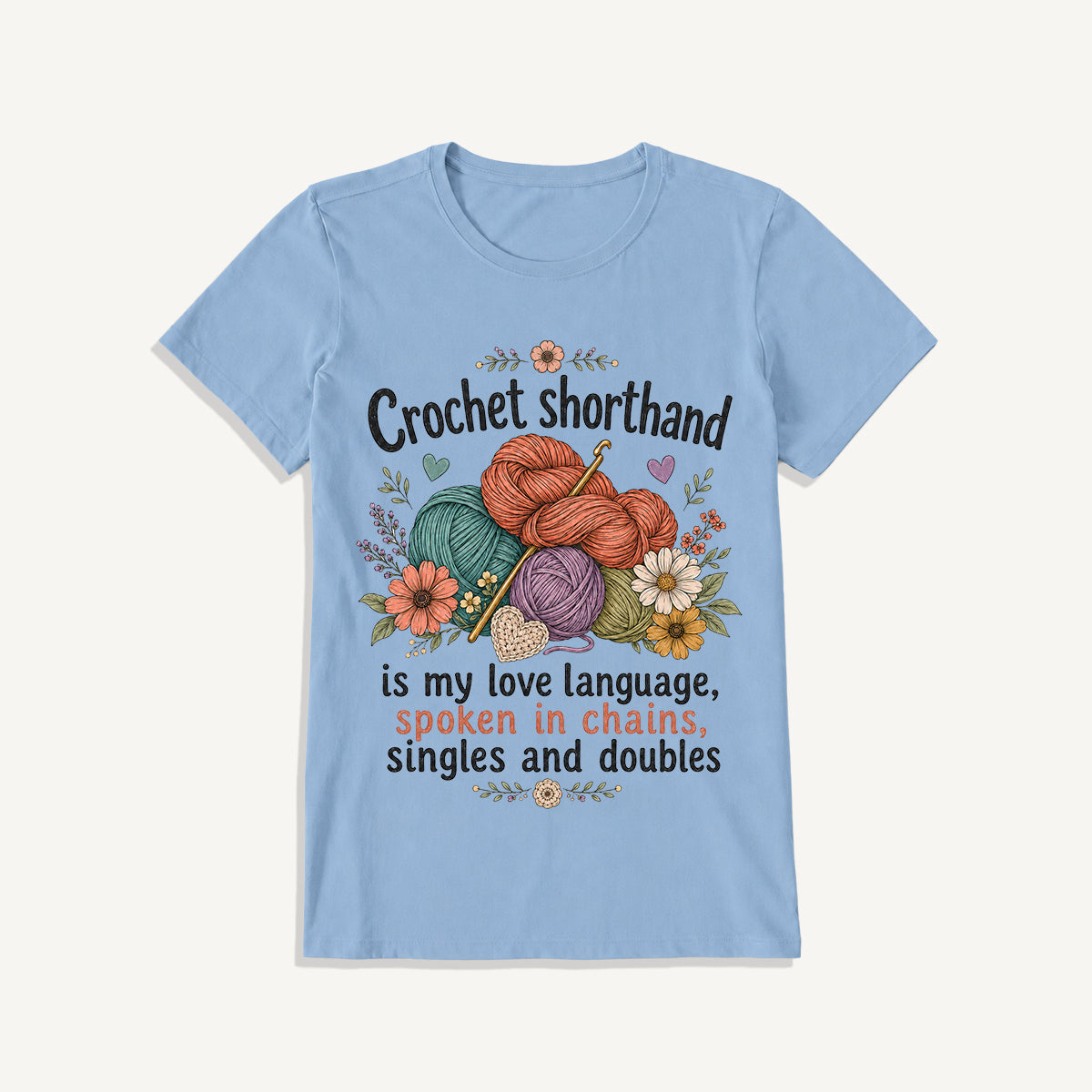 Crochet Love Language Print Crew Neck Cotton Tee