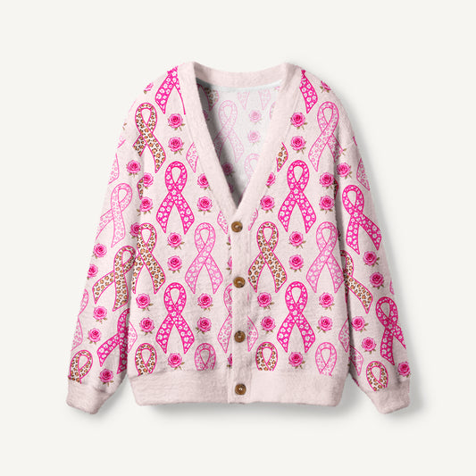 Breast Cancer Pink Ribbon Floral Ugly Cardigan Sweaters