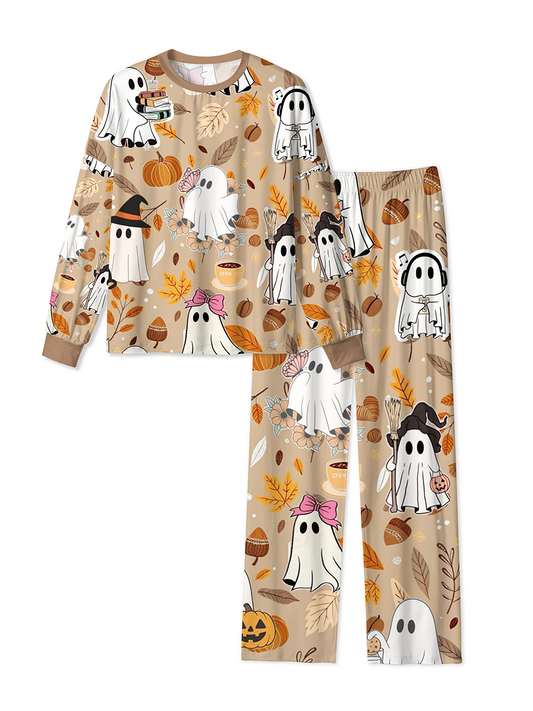 Vintage Fall Sticker-Style Multi-Pose Ghost Autumn Mixed Pajamas