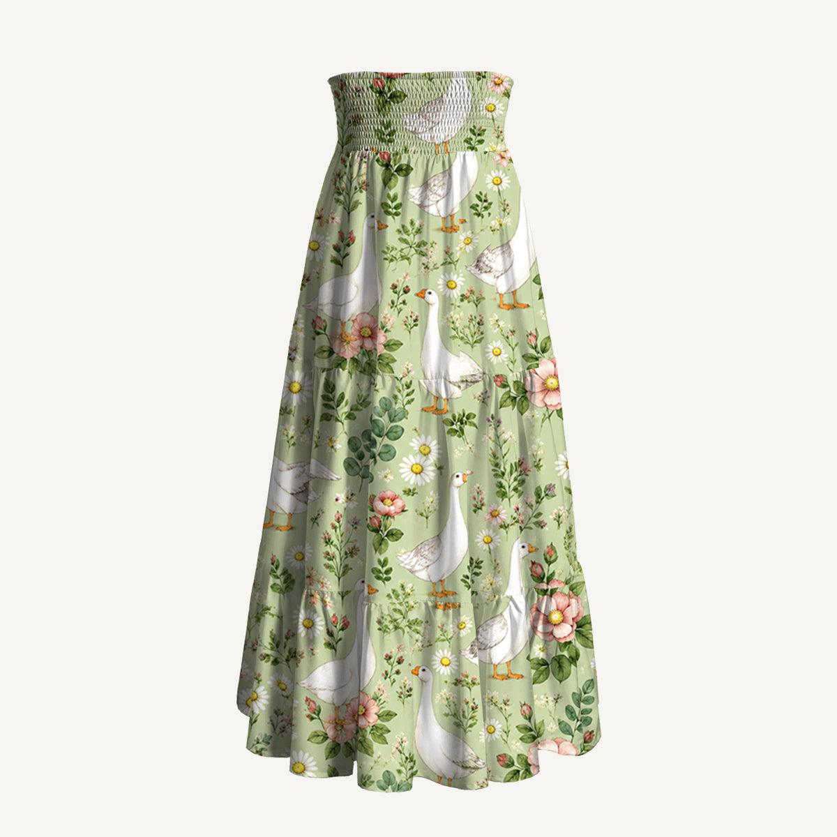 Pastoral Goose Garden Print Convertible Maxi Skirt & Strapless Dress