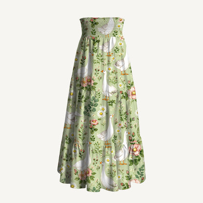 Pastoral Goose Garden Print Convertible Maxi Skirt & Strapless Dress