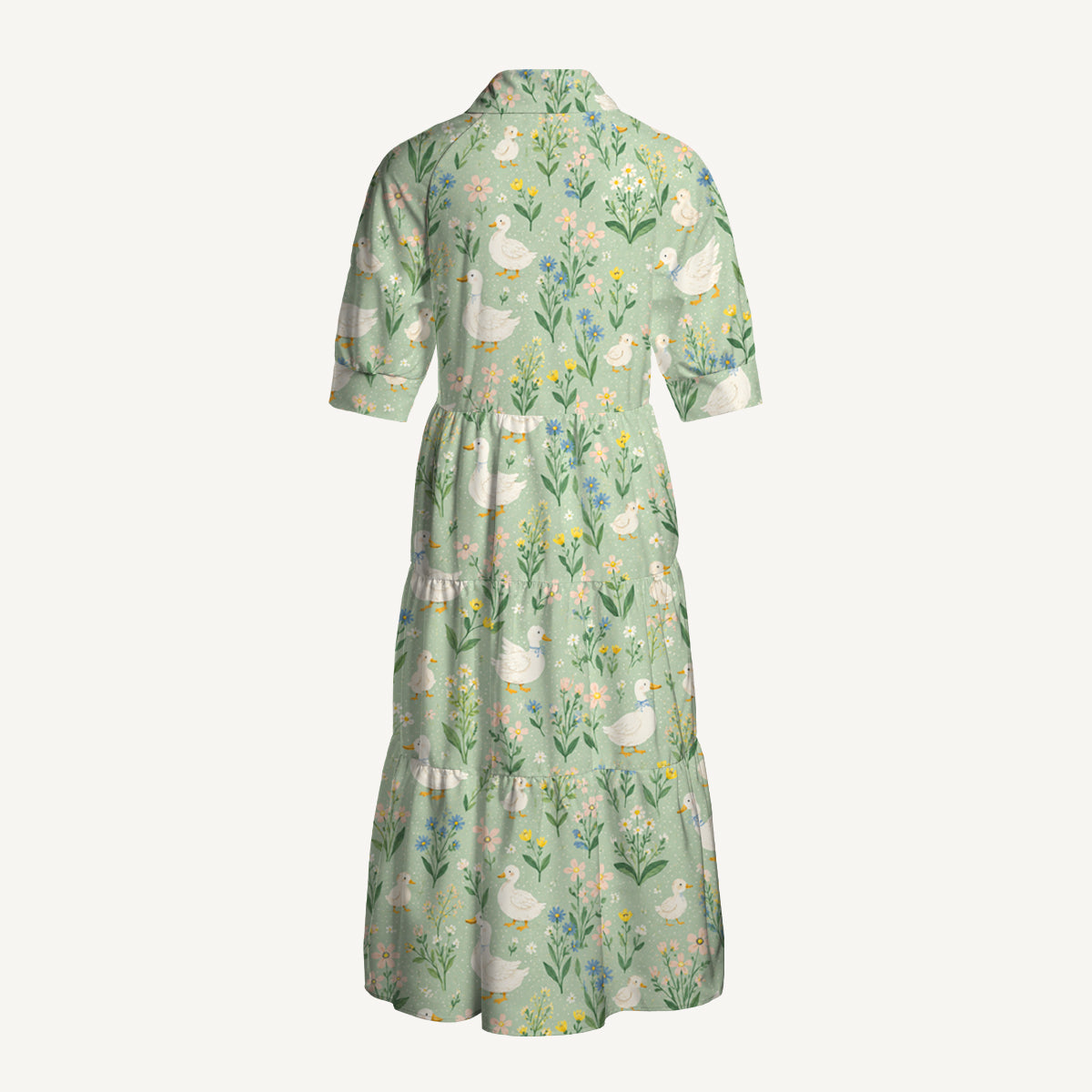 Country Duck & Bloom Print Casual Midi Dress With Pockets