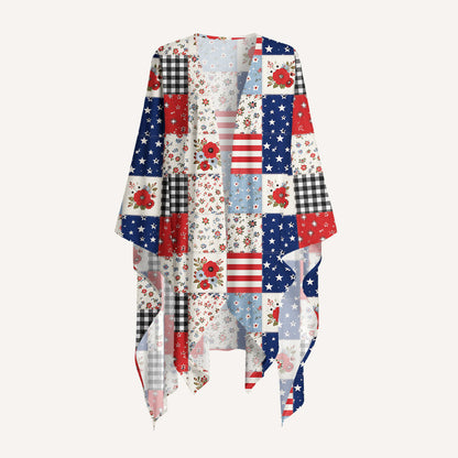 Flower Americana Patchwork Print Kimono Wrap
