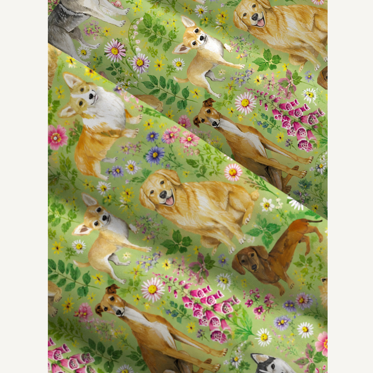 Watercolor Dog and Wildflower Pattern Print Wide Straps Maxi Dress With Pockets