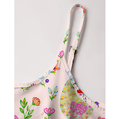 Colorful Farm Chickens Print Spaghetti Strap Mini Dress