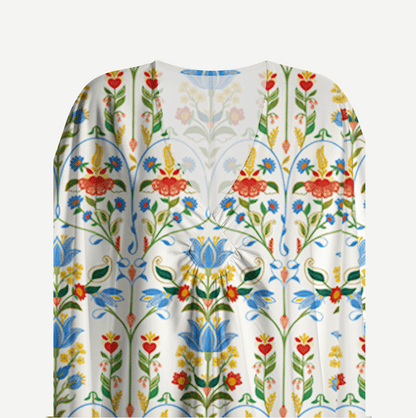 V‑Neck Folk Bloom Kimono Sleeve Kaftan Dress