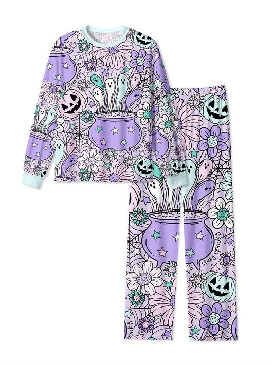 Vintage Pastel Witch Cauldron Ghost Halloween Mixed Pajamas