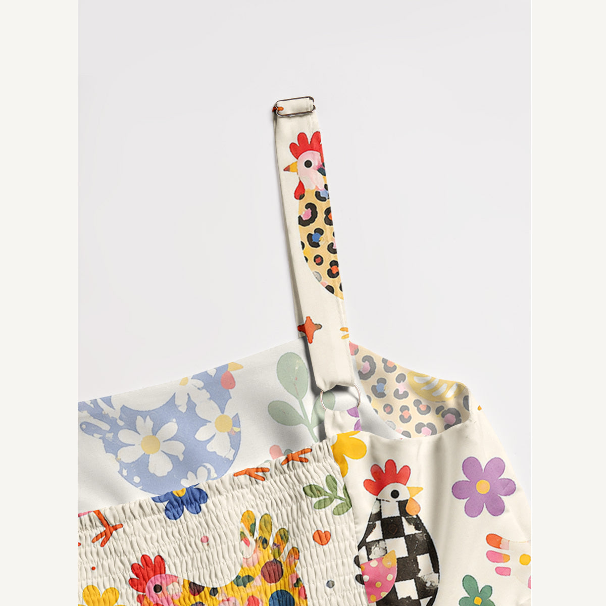 Funky Retro Chicken Print Wide Straps Maxi Dress With Pockets