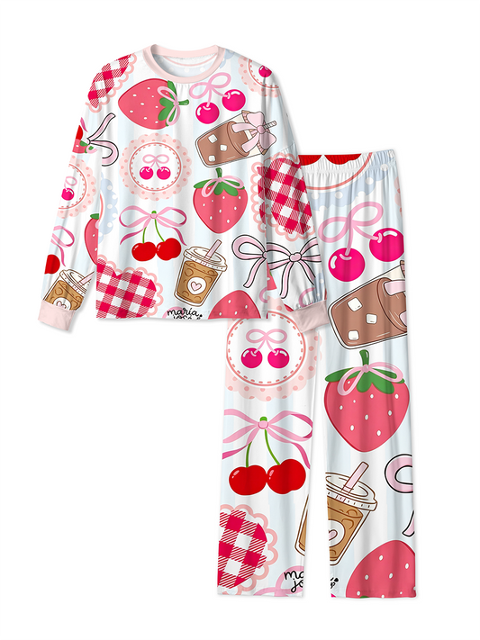Vintage Cute Strawberry Cherry Bow Mixed Pajamas