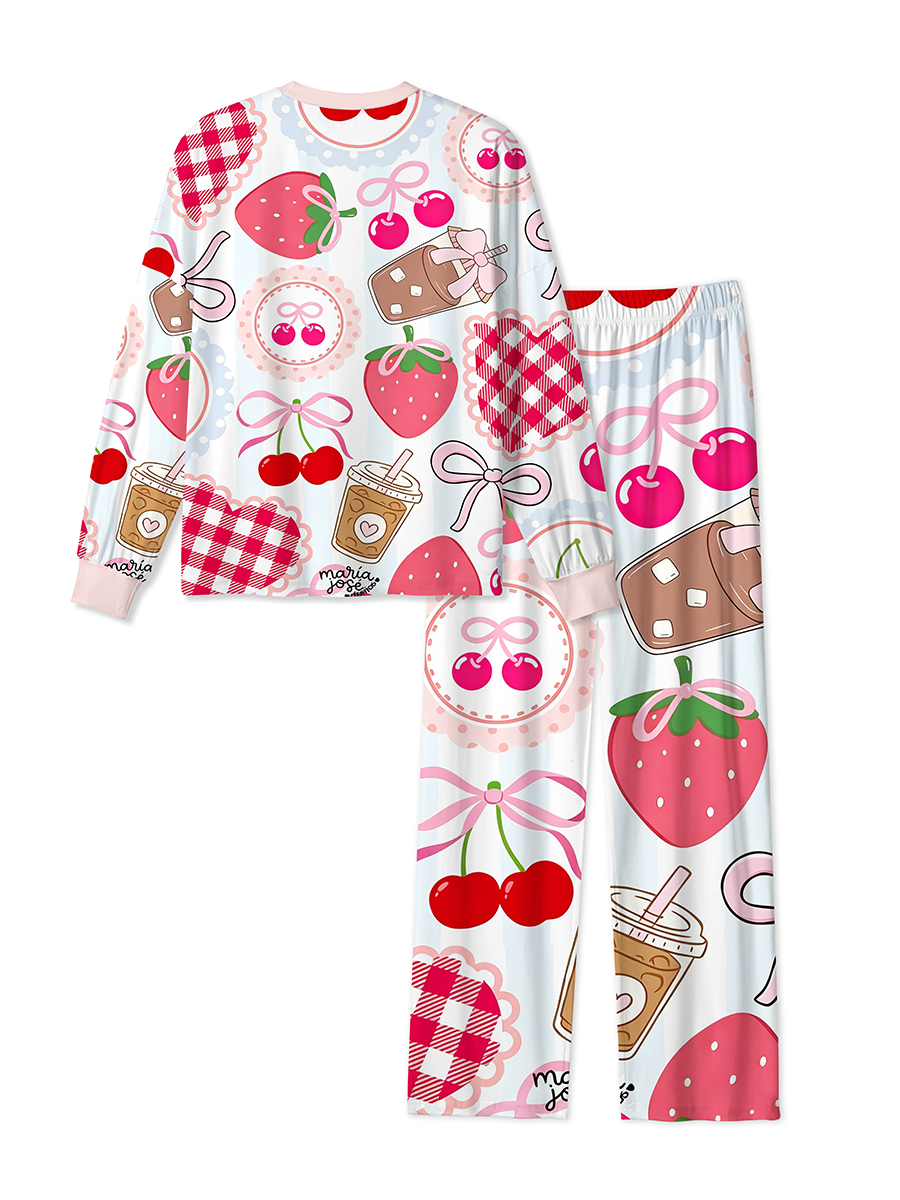 Vintage Cute Strawberry Cherry Bow Mixed Pajamas