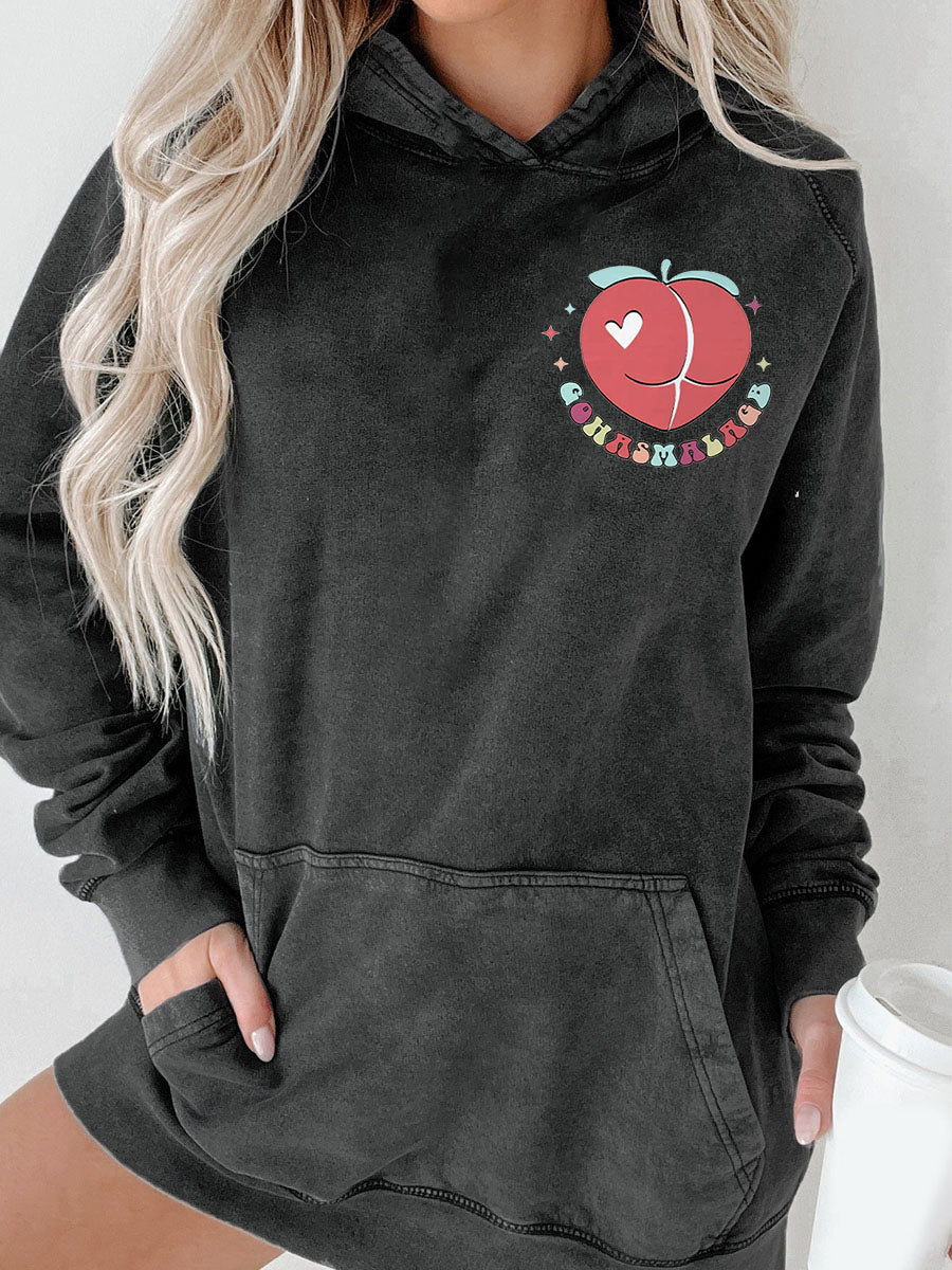 Skeleton Reading Book Plus Size Washed Hoodie