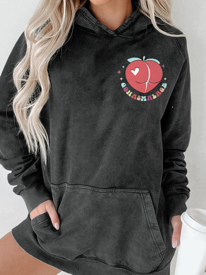Skeleton Reading Book Plus Size Washed Hoodie