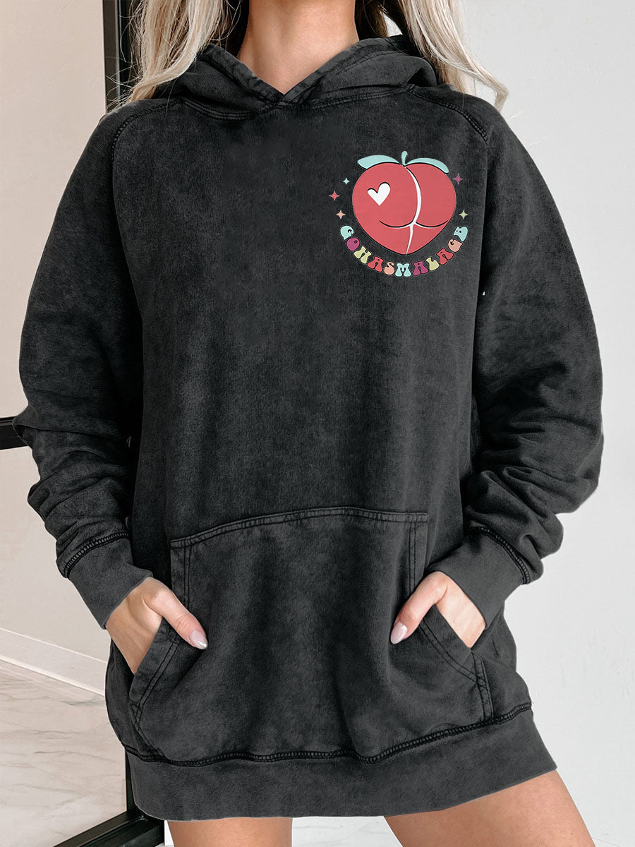 Skeleton Reading Book Plus Size Washed Hoodie